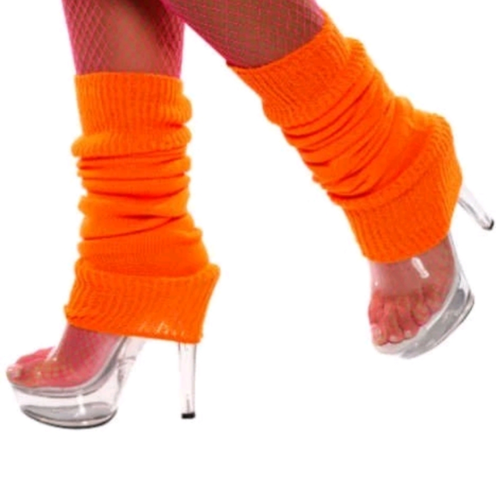 NWT Unisex 80s 1980s Knitted Dress Dance Leg Warmer NEON Orange by Smiffys
